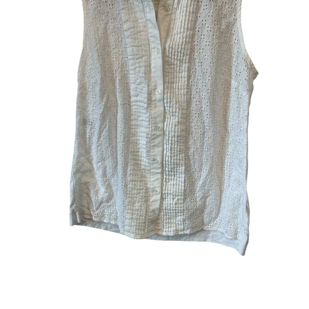 Jones New York Women’s Sleeveless Eyelet Button Down White Blouse Collared Top S - Picture 3 of 9